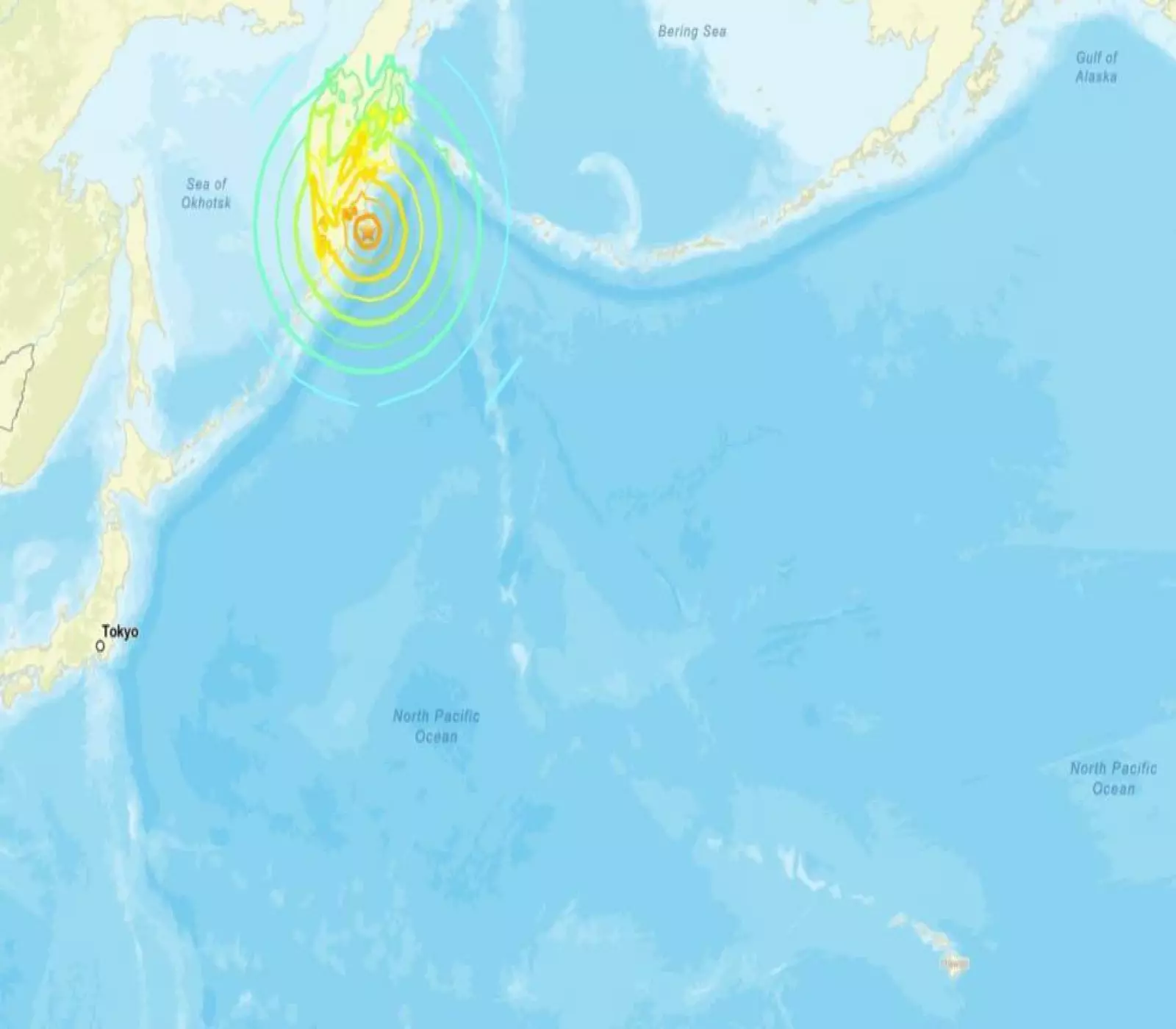 صورة من هيئة المسح الجيولوجي الأمريكية (USGS) لمركز زلزال بقوة 8.7 درجة ضرب أقصى شرق روسيا في 30 يوليو/تموز 2025.