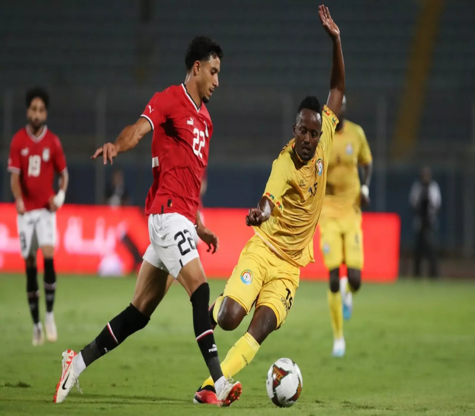 Omar Marmoush of Egypt Challenged by Aschalew Tamene of Ethiopia