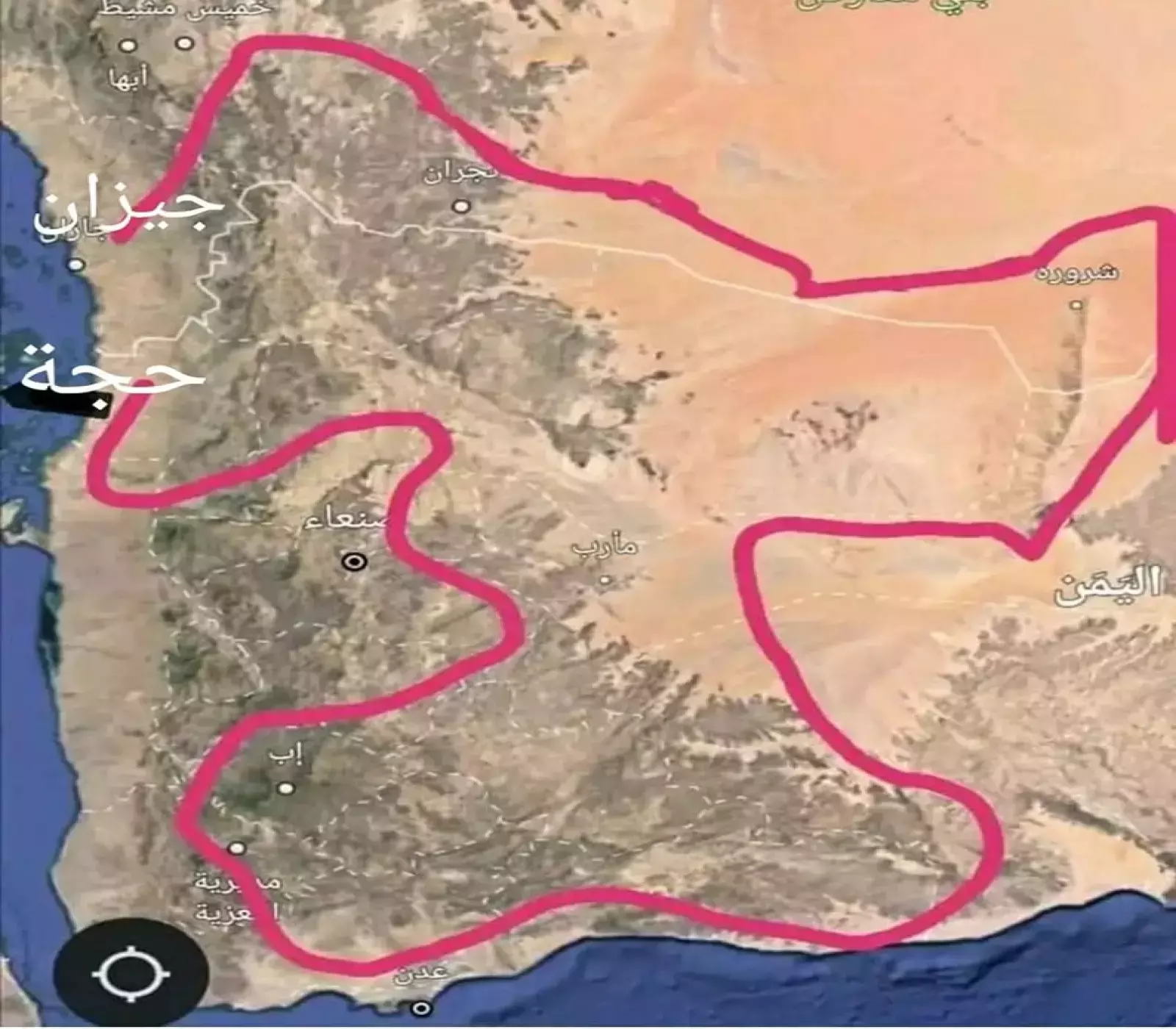 صورة تعبيرية نشرها أحد المغتربين اليمنيين من أبناء حجة يوضح فيها مخطط سفره ذهاباً وإياباً من منطقته باليمن إلى منطقة اغترابه في جنوب السعودية