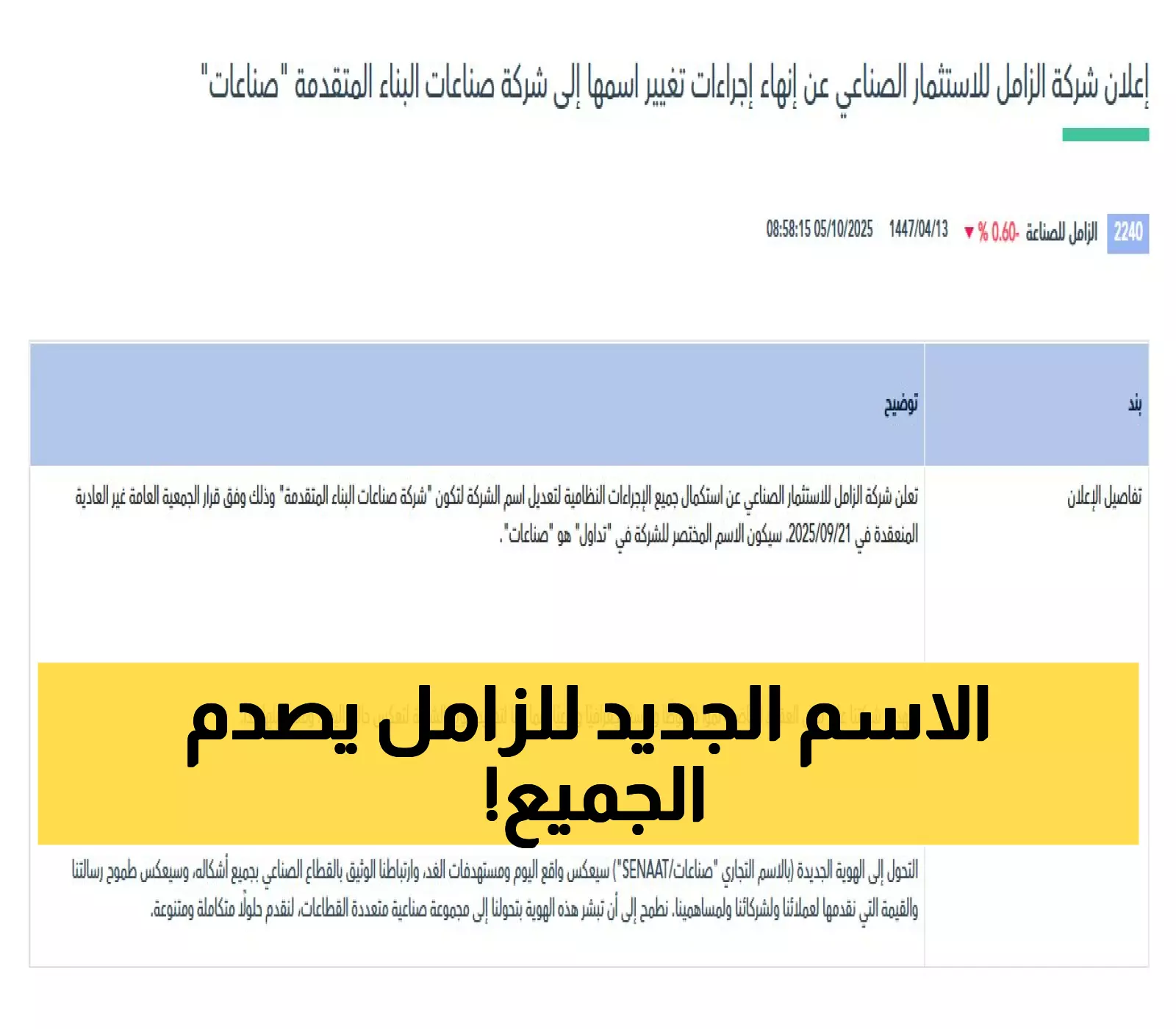عاجل: الزامل تتخلى عن اسمها التاريخي وتكشف هويتها الجديدة… خطة طموحة تهز السوق السعودي!