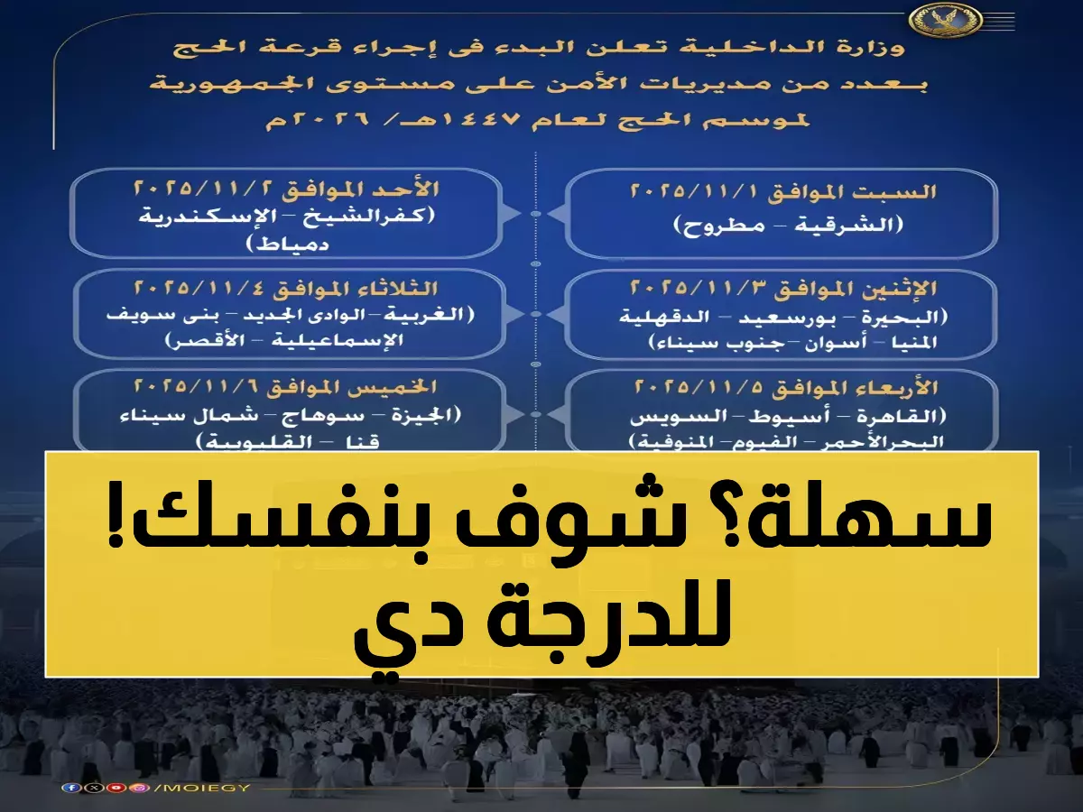 عاجل: رابط نتيجة قرعة الحج 2026 شغال 100% - اكتشف اسمك بالرقم القومي خلال ثوانٍ!