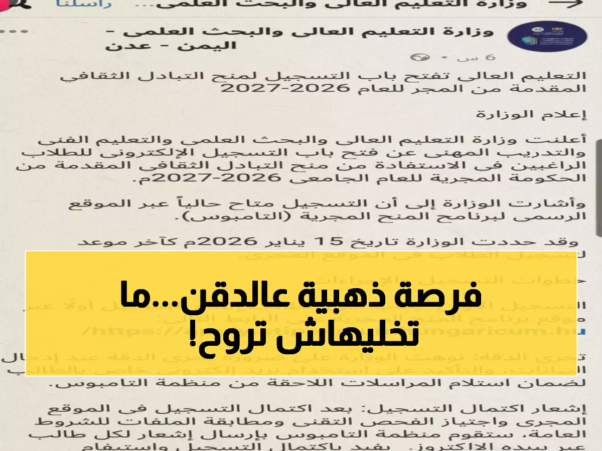 تعرف على فرصة العمر: الدراسة في أوروبا مجاناً 2026… الحكومة اليمنية تكشف التفاصيل الكاملة!