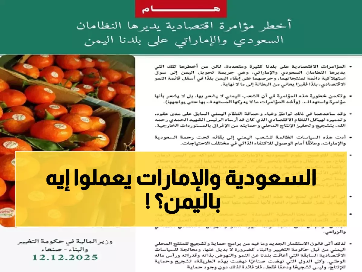 عاجل: وزير المالية يكشف "المؤامرة المدمرة" - السعودية والإمارات تستنزفان اليمن بـ"ضربة مزدوجة" اقتصادية!