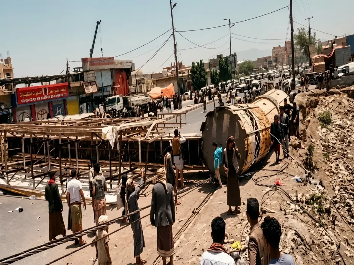 عاجل: فيديو صادم.. جسر المشاة يسقط مباشرة على رؤوس المواطنين في سوق صنعاء المكتظ.. هروب جماعي ولقطات مروعة!