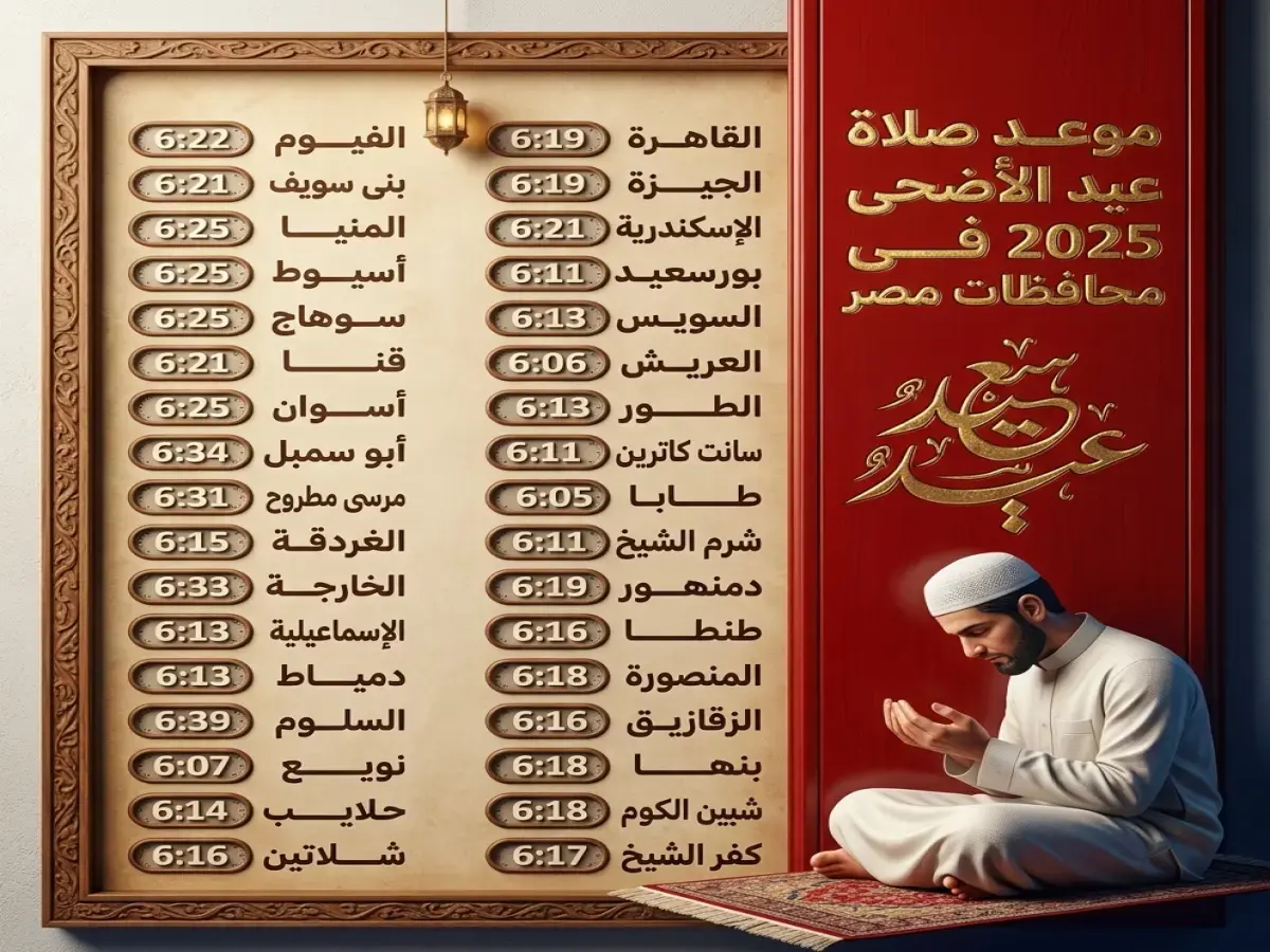 عاجل: موعد صلاة الأضحى المبارك في كفر الشيخ… الساعة السادسة والـ20 دقيقة في هذه المدن!