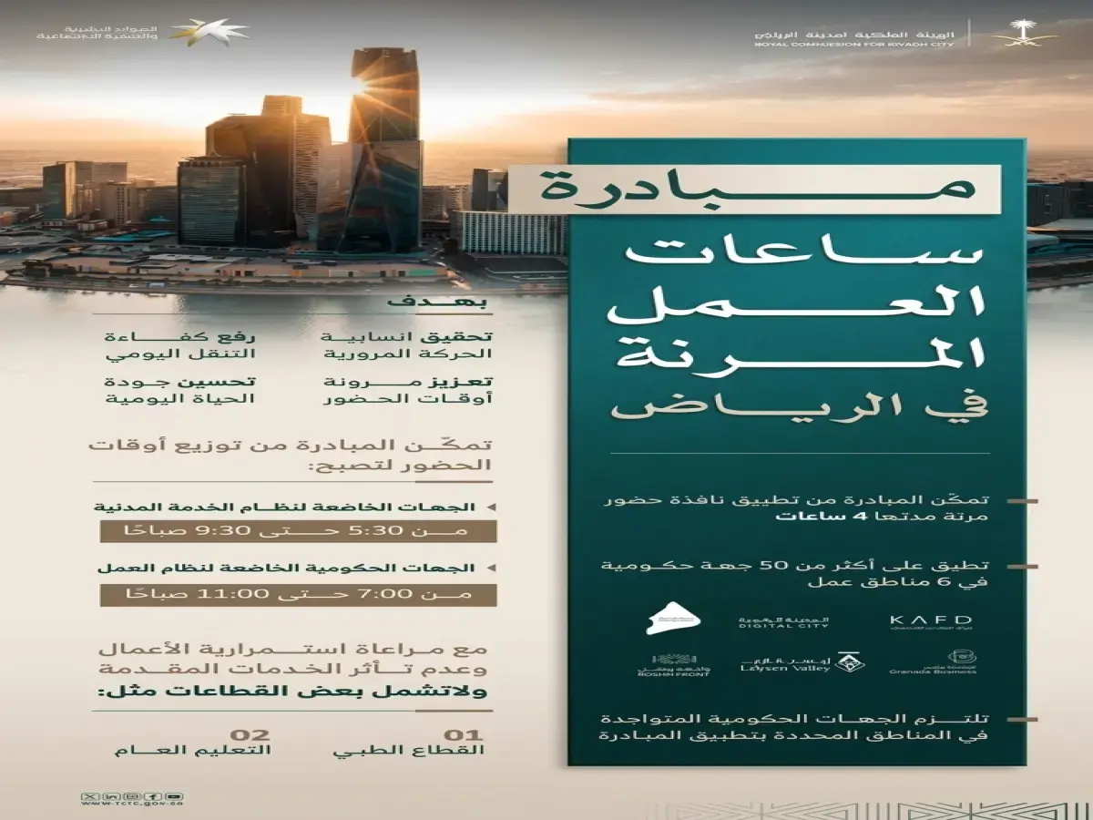 عاجل: مبادرة ساعات العمل المرنة تنطلق في الرياض… كيف سيؤثر هذا التغيير الجذري على حياتك اليومية؟