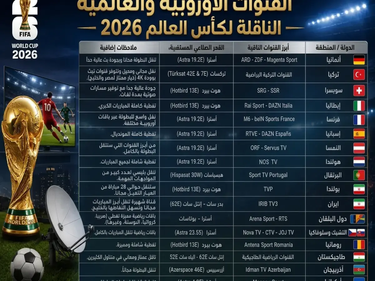 بين سبورت تكشف السر: 40 مباراة من مونديال 2026 مجانية على النايل سات… وصول 48 منتخباً وأربع فضائيات عربية تفتح أبوابها!