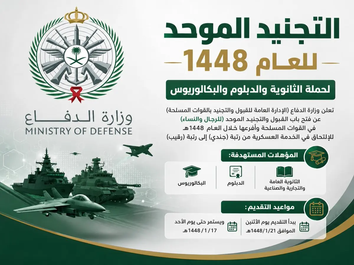 عاجل: قرار تاريخي من وزارة الدفاع يغير قواعد اللعبة.. التجنيد الموحد للجنسين يبدأ اليوم (رابط التقديم المباشر)