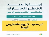 رسمي: 4 أيام إجازة عيد الفطر 2026 للقطاع الخاص.. تعرف على موعد البداية والعودة للعمل!