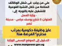عاجل: وزارة العمل تطلق 105 وظائف براتب 9 آلاف جنيه في 7 مدن مصرية - التقديم خلال مارس فقط!