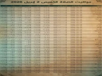 عاجل: خريطة الصلاة الشاملة في 5 ثوانٍ… مواقيت اليوم في القاهرة والإسكندرية والمحافظات للخميس 2 أبريل 2026